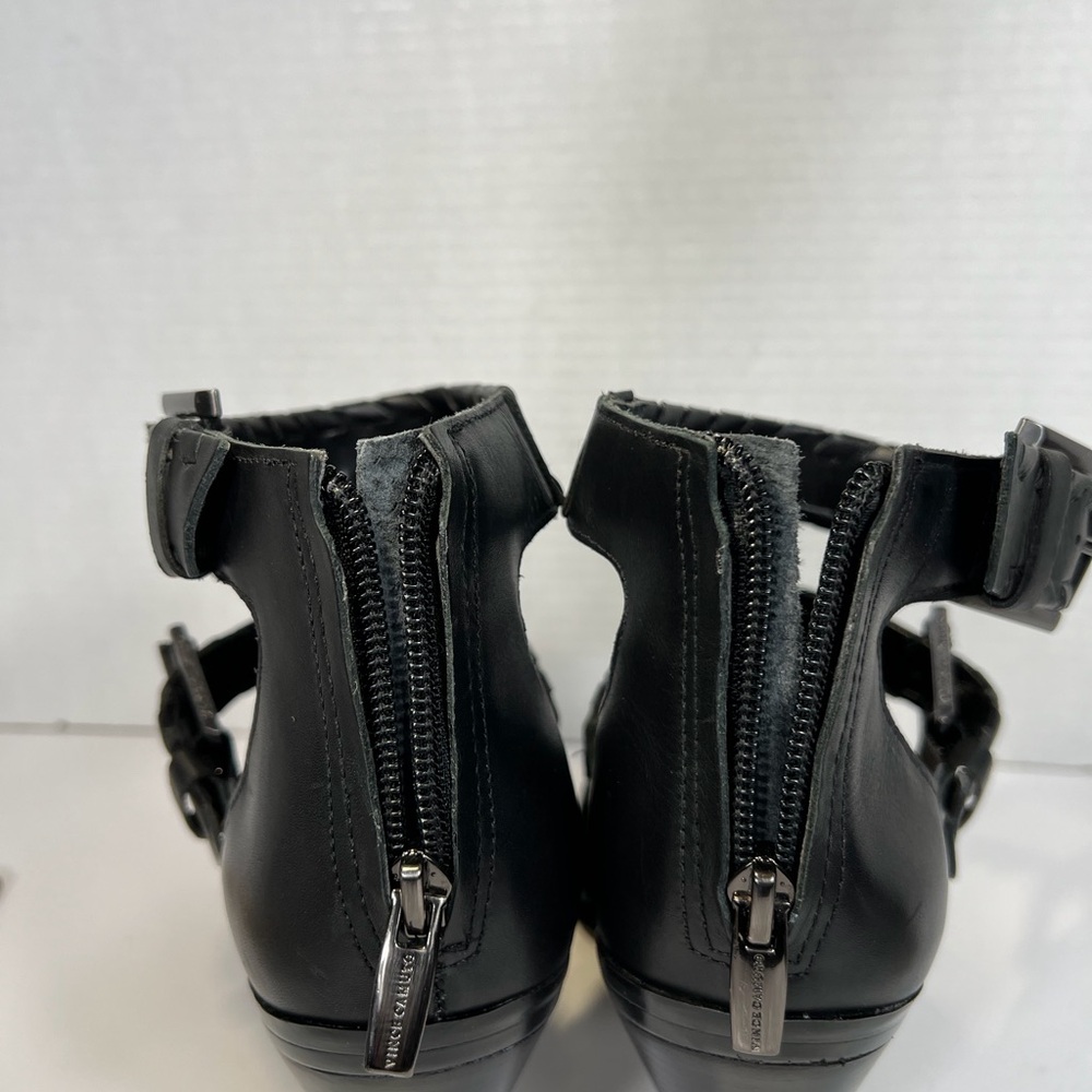 Vince Camuto Suraylin Black Leather Buckle Block Heel Sandals 8.5 Gladiator - Picture 12 of 14